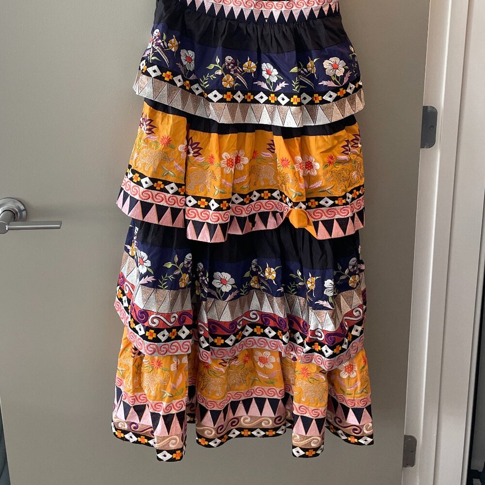 NWT Anthropologie One Shoulder Embroidered Midi Ruffle Dress Size 2 - Picture 4 of 5